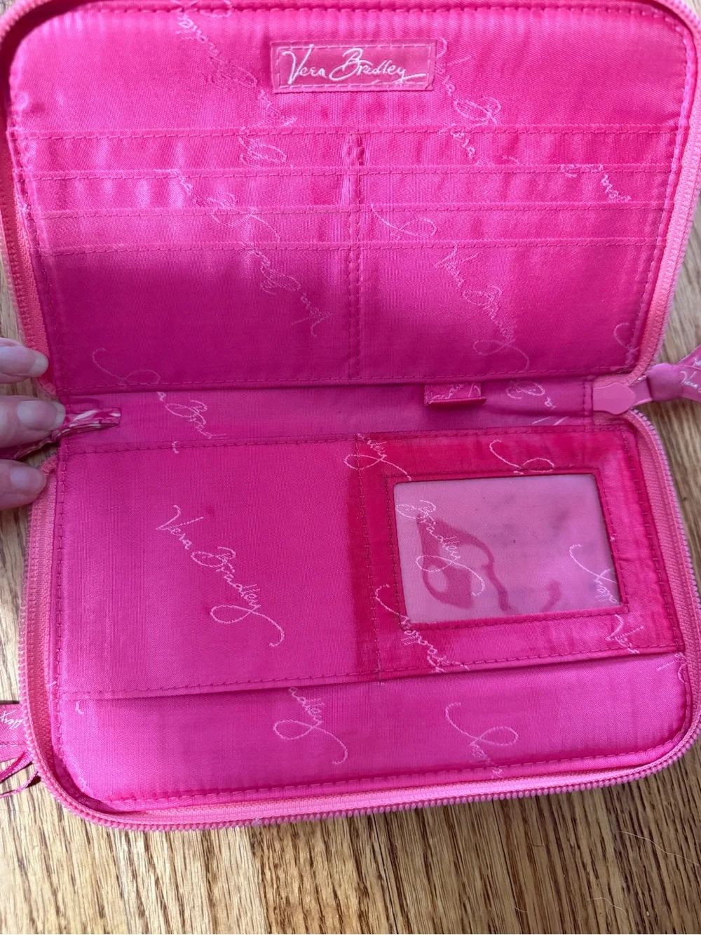Vera Bradley Coral Pink Quilted Floral Cosmetic Bag with Tortoiseshell Accent